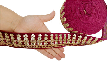 Velvet Floral Embroidered Sequins Trim Indian Sari Border, Sequin Trimming, Sequinned Lace